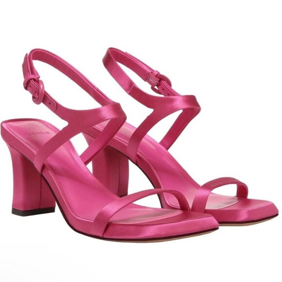 Vince Womens Satin Heeled Sandals Pink Ankle Strap Open Toe Block Heel Size 7M - Picture 2 of 9